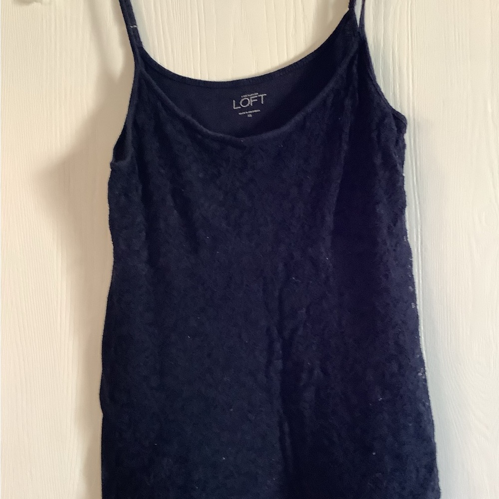 LOFT Blue Lace-Textured Cami with Adjustable Straps